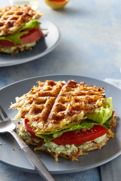 Tofu Cream, Waffle Sandwiches, Potatoes And Rice, Potato Waffles, Vegan Waffles, Waffle Maker Recipes, Shredded Potatoes, Waffle Sandwich, Sandwich Fillings