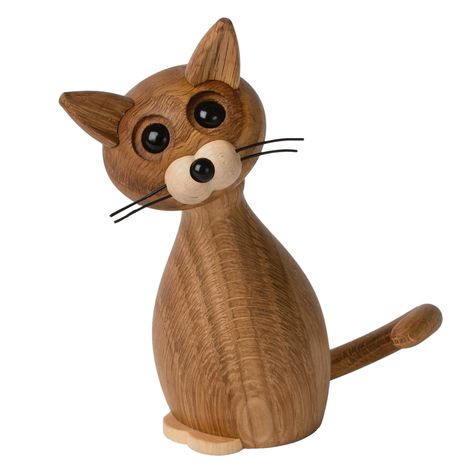 Spring Copenhagen's Lucky The Cat figurine is a handmade wooden cat whose friendly look is a delight for every cat lover. Designed by Christen Sommer, the oak and ash wood cat adds a touch of joy and cosiness to the interior, both in the kids’ room and in the rest of the home. Spring Copenhagen, Image Svg, Wood Cat, Wooden Accessories, Wood Turning Projects, Wooden Figurines, Wooden Cat, Wooden Animals, Maneki Neko