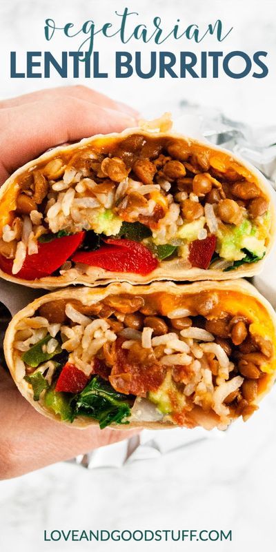 Burrito Vegetarian, Vegetarian Burritos, Fajita Veggies, Lentils Rice, Vegetarian Burrito, Spiced Lentils, Vegetarian Mexican, Burritos Recipe, Vegetarian Sandwich