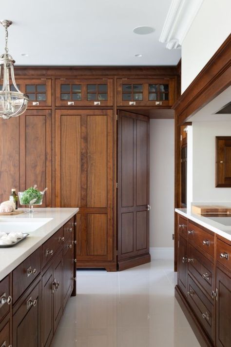 Walnut Kitchen Cabinets, Walnut Kitchen, Craftsman Kitchen, Pantry Cupboard, Walnut Cabinets, Built In Ovens, Handmade Kitchens, Home Decorating Ideas, American Walnut