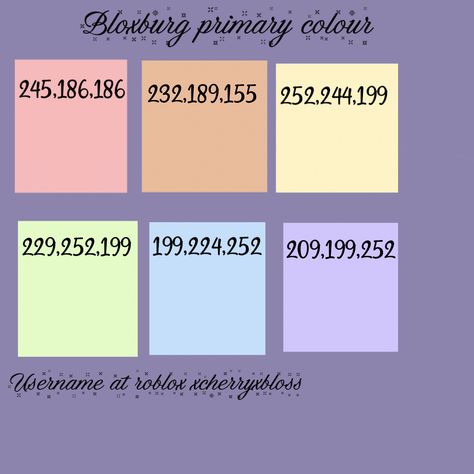 Light Purple Bloxburg Code, Purple Decal Codes For Bloxburg, Bloxburg Primary Color Codes Pastel, Bloxburg Purple Dress Codes, Bloxburg Settings Color Codes, Primary Colors Bloxburg, Color Codes For Bloxburg, Bloxburg Primary Color Codes, Bloxburg Colors