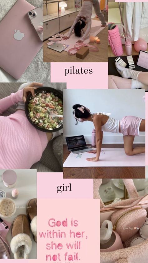 #cleangirl #wallpapercollage #aethstetic #pink #god Motivation Playlist, Pink Pilates Princess, Pink Plates, Girl God, Dancer Workout, Pink Lifestyle, Pink Pilates, Pilates Princess, Model Lifestyle