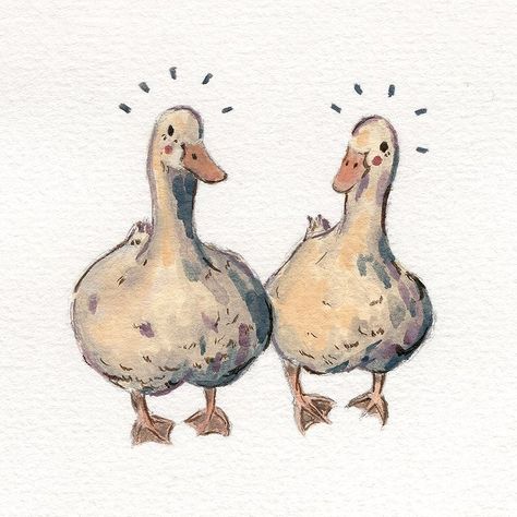 Vintage Duck Drawing, Ducks In A Pond Drawing, Two Ducks Drawing, Duck Illustration Cute, Duck Drawing Cute, Ducks Drawing, Duck Draw, Ducks Illustration, Cute Duck Drawing