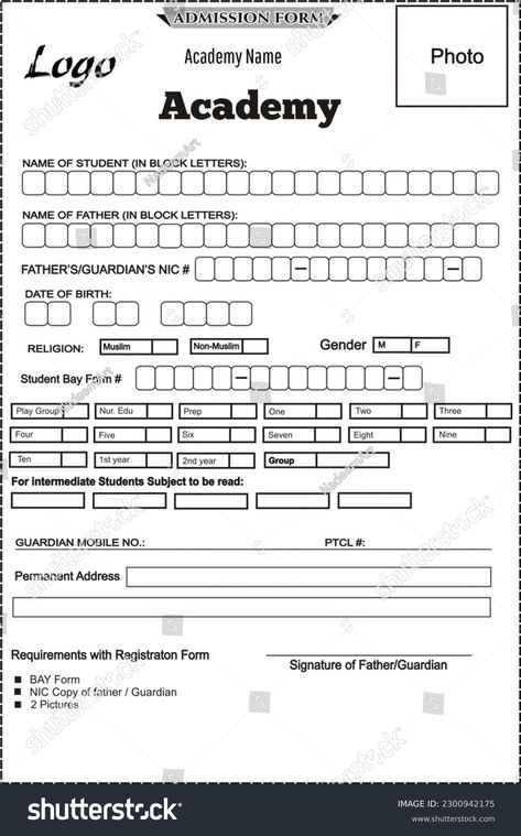 Admission form for Academy and school School Admission Form, Admission Form, Muslim Religion, Shutter Stock, School Admissions, Name Photo, Photo Boards, Block Lettering, Stock Photos