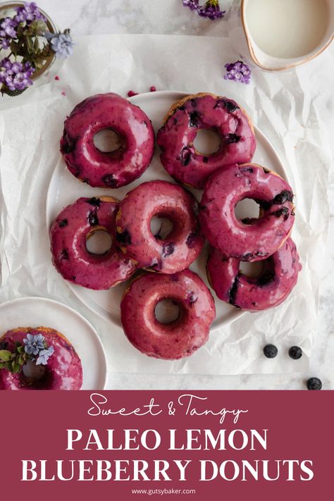 Healthy Blueberry Donut Recipe, Gluten Free Blueberry Donuts Baked, Paleo Donut Recipe, Paleo Donuts Baked, Gutsy Baker, Paleo Donuts, Aip Paleo Desserts, Dairy Free Donuts, Donuts Gluten Free