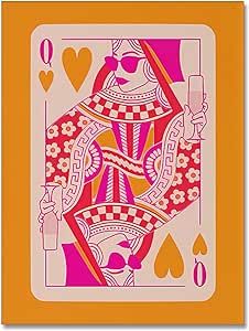 Osdfem Modern Pink and Orange Queen of Hearts Lucky You Poster Funny Preppy Playing Cards Canvas Wall Art Simple Rustic 2000 Girls Pink Wall Decor Dorm Bedroom 16x24 Frameless Orange Preppy, Queen Of Hearts Card, Preppy Prints, Hearts Playing Cards, Pink Wall Decor, Queen Poster, Maximalist Wall Art, Dorm Wall Decor, Heart Poster