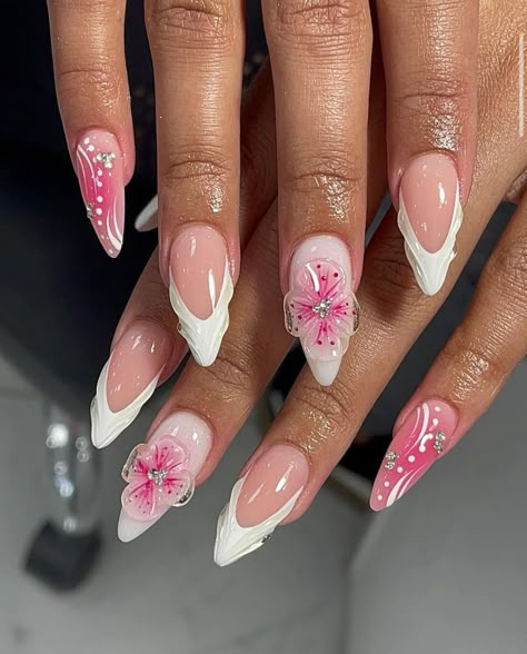 Girly Acrylic, Simple Gel Nails, Summery Nails, Girly Acrylic Nails, Pretty Gel Nails, Acrylic Nails Coffin Short, Pink Acrylic Nails, Floral Nails, Dream Nails