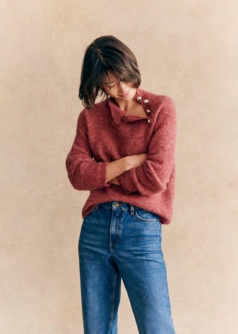 Rudy Jumper - Rosewood - Merino Wool - Sézane Sezane Clothing, Light Autumn, 2024 Wishlist, Style Goals, Wool Jumper, Work Wardrobe, Fall Style, Girls Night Out, Parisian Style