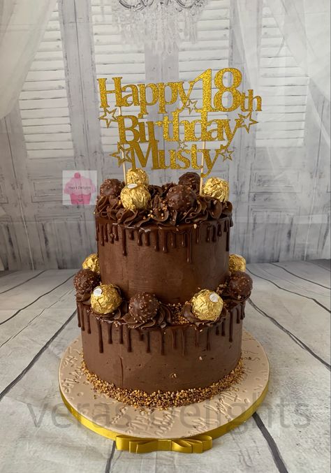 Chocolate 2 tier with Ferro Roches 21st Chocolate Birthday Cake, Chocolate Tier Cake Birthday, 2 Tier Chocolate Cake Decoration, 2 Tier Chocolate Cake, Two Tier Chocolate Cake, 2 Tier Birthday Cake, Food Work, Strawberry Cream Cakes, Sweet Sixteen Birthday Party Ideas