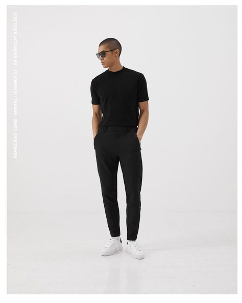 Minimalist Fashion Men Black, All Black Semi Formal Outfit Men, Monochrome Outfit Men, All Black Outfit Casual, Minimalist Summer Outfit, Black Tshirt Outfit, Semi Formal Outfit, Sports Wear Fashion, Black Outfit Men