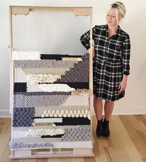 Finally worked up the courage to weave on my newest giant loom. The original plan was to make a rug or bed coverlet, but once I got going, it was too pretty to not be a wall hanging. The weaving will be turned horizontally when it's finished, and hung on the most beautiful piece of birchwood. 50"w & 33" long when all is said and done! Calling this style the "Blended Headboard Weaving." Detailed photos up next! Xx ✨✨✨ Make A Rug, فن النسيج, Bed Coverlet, Wall Weave, Weaving Loom Projects, Weaving Wall Hanging, Weaving Loom, Diy Weaving, Coverlet Bedding