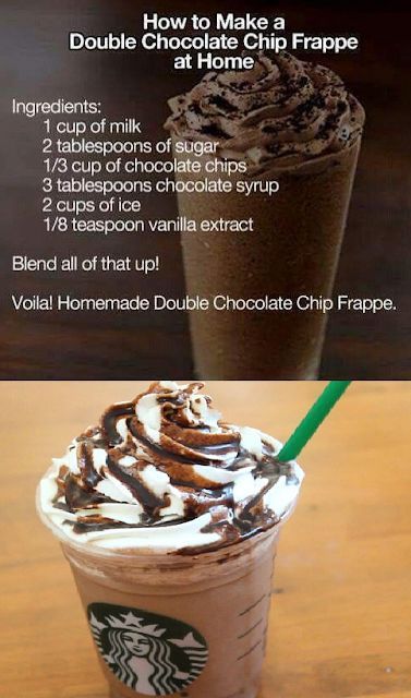 How To Make Cheap Copycat Homemade Starbucks Drinks - Canadian Budget Binder Double Chocolate Chip Frappe, Homemade Starbucks Drinks, Chocolate Chip Frappe, Resep Starbuck, Minuman Starbucks, Homemade Starbucks, Frappe Recipe, Starbucks Drinks Diy, Coffee Recipes Starbucks