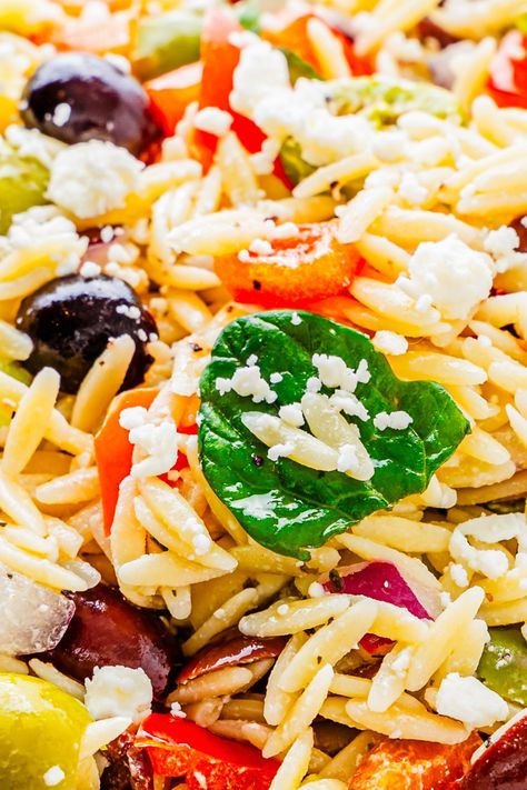 GREEK ORZO PASTA SALAD Easy Orzo Recipes, Greek Pasta Salad With Feta, Greek Orzo Pasta Salad, Greek Orzo Pasta, Greek Orzo, Greek Orzo Salad, Greek Pasta Salad, Orzo Salad Recipes, Orzo Pasta Salad