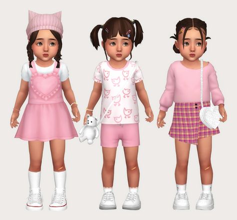 pink aliya lookbook bc i love pink 💗 dress ; t-shirt ; sweatshirt ; skirt Toddler Cc Sims 4, Sims 4 Toddler Clothes, Sims Baby, Die Sims 4, Sims 4 Cc Kids Clothing, I Love Pink, Sims Packs, The Sims 4 Pc, Pelo Sims