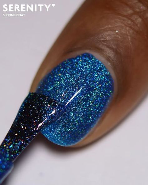 Blue Nails Holographic, Nails Holographic, Nail Polish Nails, Saturated Blue, Polish Nails, Holographic Nail Polish, Holographic Nails, Pacific Blue, Blue Nails