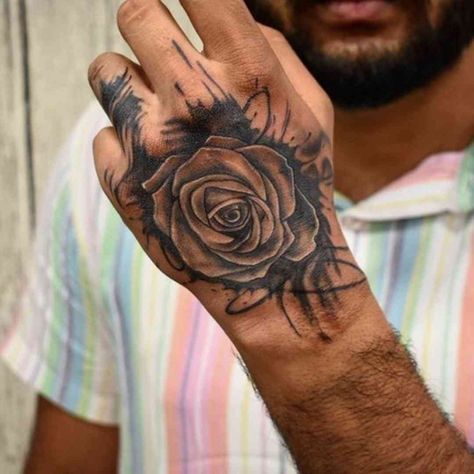 Rose Tattoo Hand, Wrist Tattoo Cover Up, Unique Wrist Tattoos, Small Chest Tattoos, Rose Hand Tattoo, Throat Tattoo, Black Rose Tattoos, Simple Henna Tattoo, Hand Tats