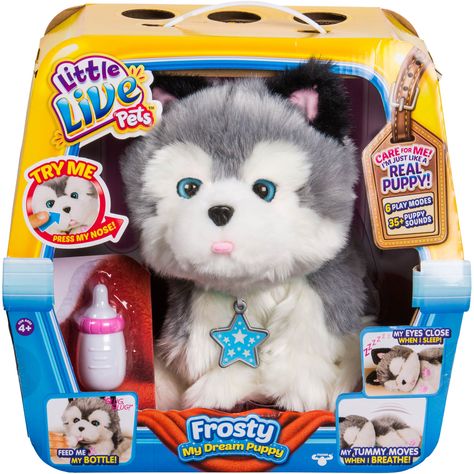 Frosty, the Little Live Pets Husky Puppy from Moose Toys is the no mess pup who loves to be loved. Frosty moves, feels and responds just like a real puppy does. With a pat of the head or a rub of the tummy, Frosty behaves in different ways. Realistic and fully interactive, all Frosty needs is a best friend like you! Little Live Pets Toys, Puppy Husky, Dream Puppy, Pets Toys, Little Live Pets, Moose Toys, Plush Dog Toys, Toy Puppies, Puppy Care