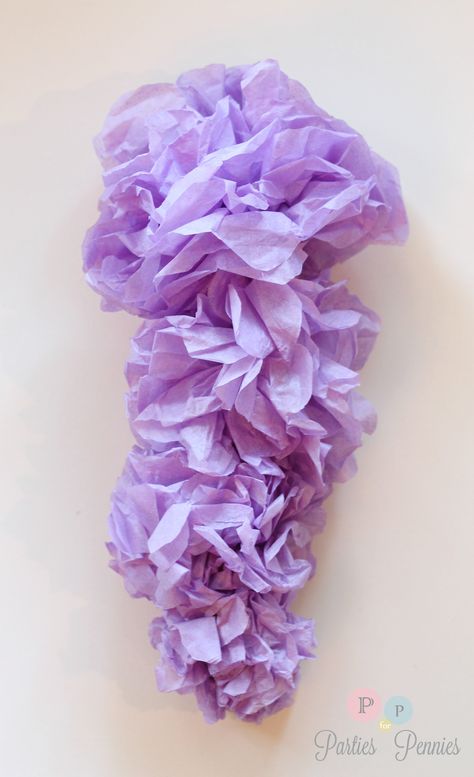 How to make wisteria tissue paper flowers...partiesforpennies.com White Tissue Paper Crafts, Paper Wisteria Diy, Paper Wisteria, Anthropologie Diy, Flower Backdrops, 61st Birthday, Tissue Paper Crafts, Tissue Flowers, Making Flowers