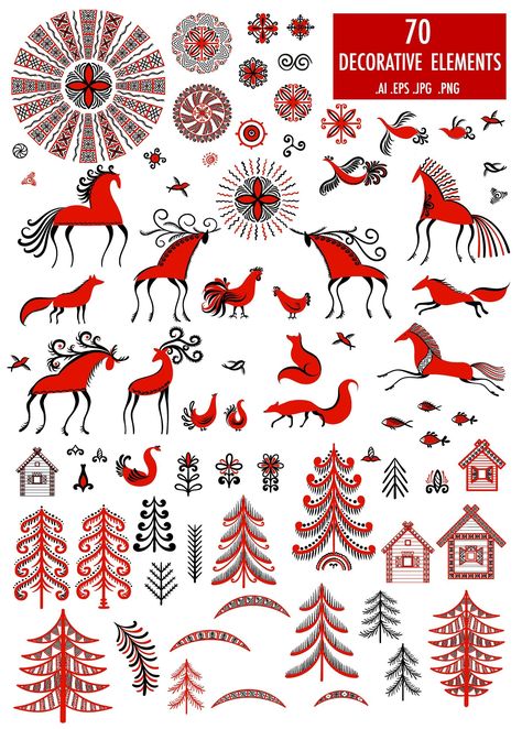 Check out the activity of irm444 on Creative Market. Folk Art Christmas, Painting Folk Art, Folk Illustration, Modern Folk Art, Arte Folk, Russian Folk Art, Traditional Ornaments, Russian Painting, Folk Art Flowers