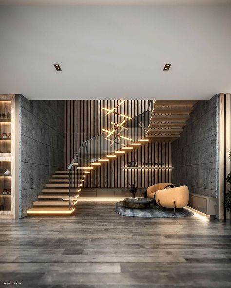 Stairs Wall Design Modern, Stair Wall Design, Sauna Bathroom Design, Living Room Staircase, Staircase Interior Design, Staircase Design Modern, Modern Small House Design, Stairs Design Modern, Stairway Design