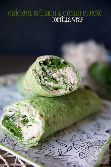 Chicken, Spinach & Cream Cheese Tortilla Wrap - Tried and Tasty Cream Cheese Tortilla, Spinach Cream Cheese, Recipes Wraps, Snack Food Recipes, Healthy Food To Make, Bagel Sandwiches, Food Meal Plan, What Is Healthy Food, Healthy Food For Kids