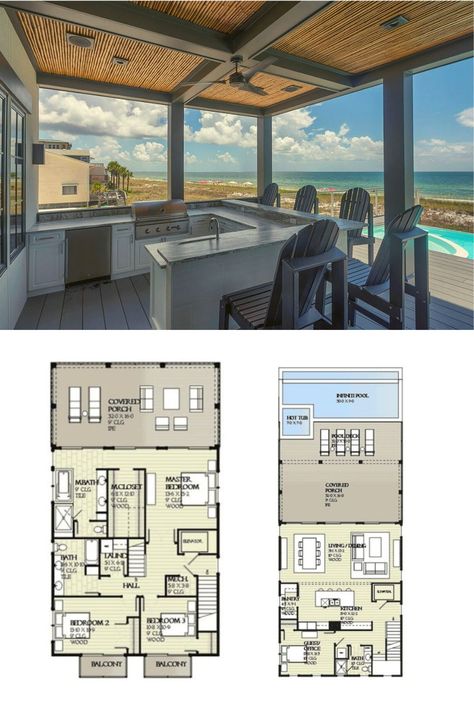 Beachfront House Plans, Beach House Plans Coastal Homes, Beach House Plans On Stilts, Modern Beach House Plans, Beach House Floor Plan, Beach House Floor, Beach House Layout, Beach House Flooring, Beach House Floor Plans