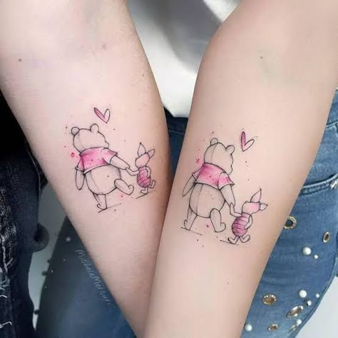 Piglet Tattoo, Matching Disney Tattoos, Pooh Tattoo, Mommy Daughter Tattoos, Girl Finger Tattoos, Winnie The Pooh Tattoos, Disney Inspired Tattoos, Disney Sleeve Tattoos, Basic Tattoos