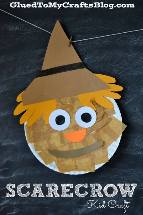 Scarecrow {Kid Craft} - Make this cute guy in honor of the fall season! Scarecrow Craft, Scarecrow Crafts, November Crafts, October Crafts, Fall Preschool, Kid Craft, Daycare Crafts, Paper Plate Crafts, Fall Crafts For Kids