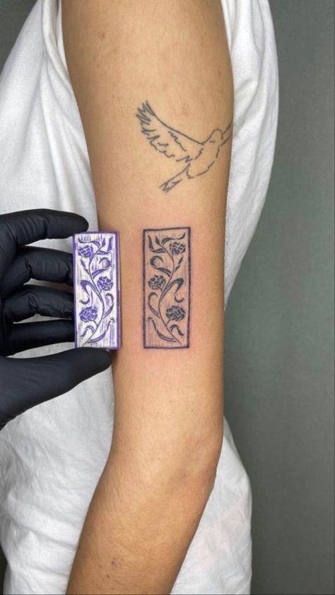 Midwest Inspired Tattoo, Square Shape Tattoo, Square Shaped Tattoos, Flower In Rectangle Tattoo, 25 Tattoo Number, Rectangular Tattoo Ideas, Box Tattoo Ideas, Square Tattoo Ideas, Rectangular Tattoo