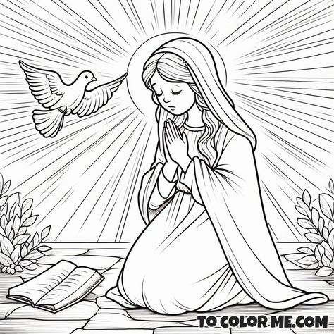 Queen of Confessors: Marian Coloring Page - https://www.tocolorme.com/?p=33037&utm_source=SocialAutoPoster&utm_medium=Social&utm_campaign=Pinterest Mary Coloring Page, Journey To Bethlehem, Mary Immaculate, Song Of Songs, Liturgical Seasons, Gospel Of Luke, The Blessed Virgin Mary, Queen Of Heaven, Catholic Kids