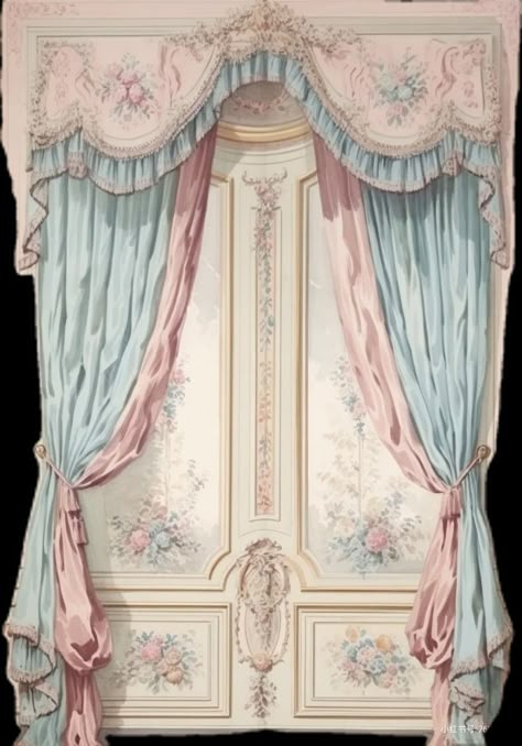 Victorian Pastel Aesthetic, Marie Antoinette Color Palette, Bridgerton Aesthetic Decor, Rococo Room Decor, Ever After High Bedroom, Marie Antoinette Aesthetic Bedroom, Pastel Victorian Aesthetic, Bridgerton Bedroom Aesthetic, Castle Curtains