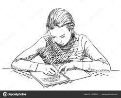 A Girl Writing Drawing, Person Writing Drawing, Person Writing Drawing Reference, Person Sketch, Girl Writing, Notebook Drawing, Person Drawing, Writing Drawing, Hand Drawn Vector Illustrations