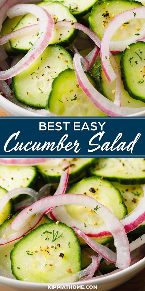 sliced cucumbers and sliced red onion salad Summer Cucumber Salad Recipes, Cumber Salad Recipe, Recipes For Cucumbers, English Cucumber Salad, Best Cucumber Salad, Barbeque Sides, Cucumber Salad Recipes, Cucumber Onion Salad, Cucumber Salads