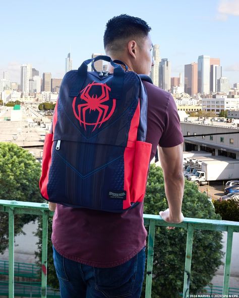 Swing across the Multiverse in style. 🕸️ #MilesMorales Miles Morales Suit, Spider Symbol, Spider Verse Miles, Loungefly Bag, Marvel 3, Convertible Bags, Miles Morales, Spider Verse, Wallet Bag