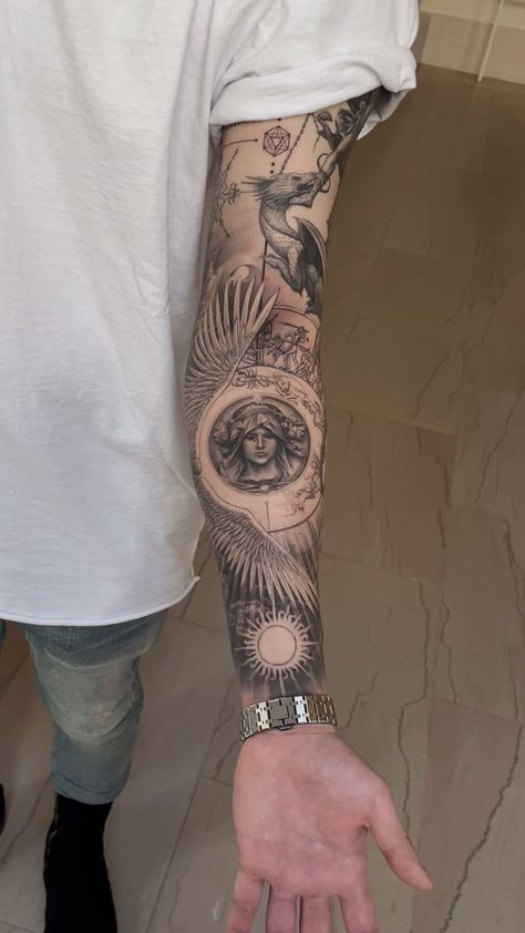 Another one of Kyle’s tattoos, this time shot at the @metmuseum #tattoo | Instagram Mangas Tattoo, Piece Tattoo, Men Tattoos Arm Sleeve, Full Arm Tattoos, Tattoo Inspiration Men, Greek Tattoos, Arm Sleeve Tattoos, Full Sleeve Tattoo, Hand Tattoos For Guys