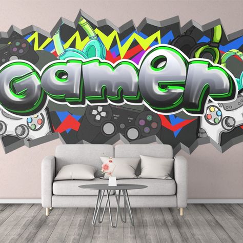 💛 We create custom graffiti die-cut stickers for Game rooms, Boys bed rooms, Game lovers

-- These graffiti stickers are great for both indoor and outdoor use

-- You can use his stickers for your Bed Room Wall, laptop, phone, bicycle, purse, car, books, files etc...

-- They are made with thick, waterproof, laminate vinyl material

-- The easy-peel backing makes for great ease-of-use, while the matte finish helps your designs look
sleek on any surface

-- Free Shipping Gaming Murals Wall Art, Games Room Decor, Gaming Lounge, Wall Game, Kids Room Murals, Graffiti Wallpaper, Walls Room, Boys Bedding, Gamer Room