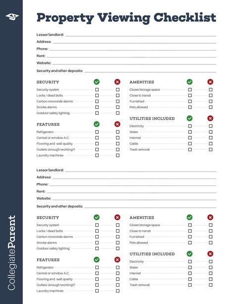 As your student hunts for housing, it is critical for them to reflect on what aspects of a living space are most important. This comprehensive checklist will help them keep track of the features of each property and make a well-informed decision. High School College Prep, Roommate Agreement, College Parents, College Budgeting, Parent Newsletter, House Checklist, College Search, Social Media Company, Budgeting Worksheets