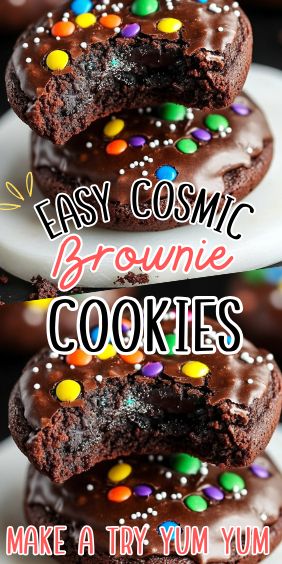 Cosmic Brownie Cookies Thick Monster Cookies, Cosmic Brownie Cookies Recipe, Creative Chocolate Chip Cookie Ideas, Chocolate Monster Cookies, Cosmic Brownies Cookies, Oil Cookies Recipes, Stuffed Brownie Cookies, Galaxy Brownies, Oreo Cookie Brownies