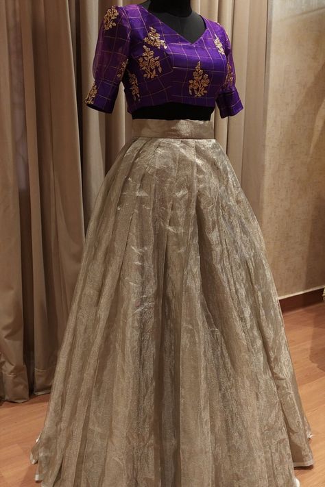 Elegant Purple And Cream Colour Designer Lehenga Choli For Party Wear for more visit https://www.joshindia.com/lehengas.html Purple Dress Outfit Party Indian, Latest Model Lehenga Designs, Purple Blouse Lehenga, South Indian Party Wear Dresses, Simple Crop Top Lehenga Designs, Crop Tops Designs For Lehenga, Leghanga Half Saree Blouse Design, Traditional Crop Top Designs For Lehenga, Croptops Lehenga Designs