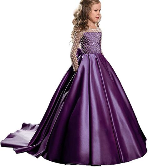 Kids Wedding Dress, Flower Girl Dresses Floor Length, Jeweled Wedding Dress, Kids Pageant, Purple Flower Girl Dress, Long Flower Girl Dresses, Satin Flower Girl Dress, Wedding Dresses For Kids, Girls Dresses Online