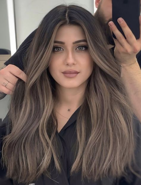 Chocolate Beige Balayage, Mocha Hair Balayage, Brown People Hair Color, Cool Beige Brown Hair, Ash Blonde Hair Balayage Brunettes, Asian Brown Highlights, Ashy Brown Hair Balayage Dark, Copacabana Hair, Blonde Hair For Dark Skin Tone