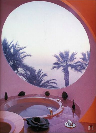 Miami Core Interior, Miami Chic Decor, Miami Vice Interior, 80s Miami Aesthetic, Miami Style Decor, Closet Bathroom Ideas, 1990s Bedroom, 80s Lounge, 80s Romance