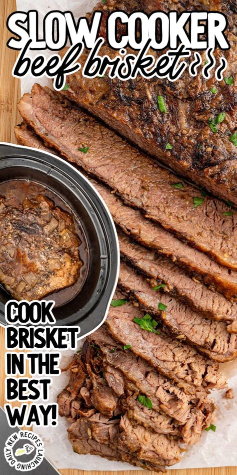 Our savory Slow Cooker Brisket is a simple recipe that makes the most fork tender beef. Easy prep for a meal your family will devour!rn Slow Cooker Brisket Sandwiches, Beef Brisket Recipes Crockpot, Brisket Recipes Crockpot, Slow Cooker Brisket Recipes, Brisket Crock Pot, Slow Cooked Brisket, Beef Crockpot, How To Cook Brisket, Slow Cooker Brisket