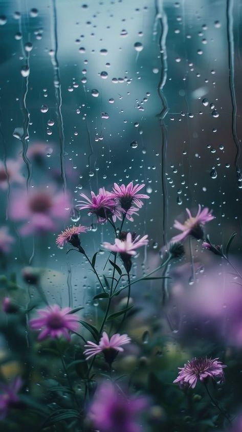 Rain scene with asters outdoors blossom flower. | premium image by rawpixel.com Aster Wallpapers, Raining Wallpaper, Yummy Wallpaper, Sunshine In The Rain, Rain Season, Mystical Nature, Rain Wallpaper, Rain Pictures, Rain Wallpapers