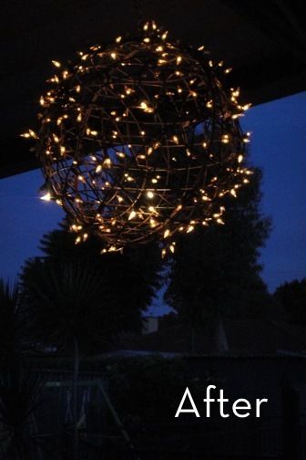 DIY hanging light. This would look great on a porch or patio. Maybe even decor for an outdoor wedding reception Best Outdoor Christmas Decorations, Diy Hanging Light, White Christmas Lights, Christmas Lollipops, Casa Halloween, Garden Basket, Homemade Christmas Decorations, Basket Lighting, Ideas Backyard