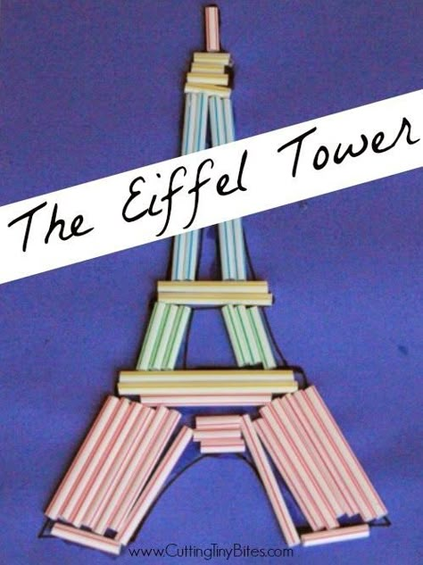 Eiffel Tower Craft.  Fun and easy craft for developing fine motor skills.  Great for toddlers, preschoolers, or elementary children.  Use for a France theme or unit, or for construction! Eiffel Tower Craft, France Craft, Around The World Theme, Straw Crafts, Crafting Techniques, Easy Art Projects, World Crafts, Fine Motor Activities, Camping Crafts