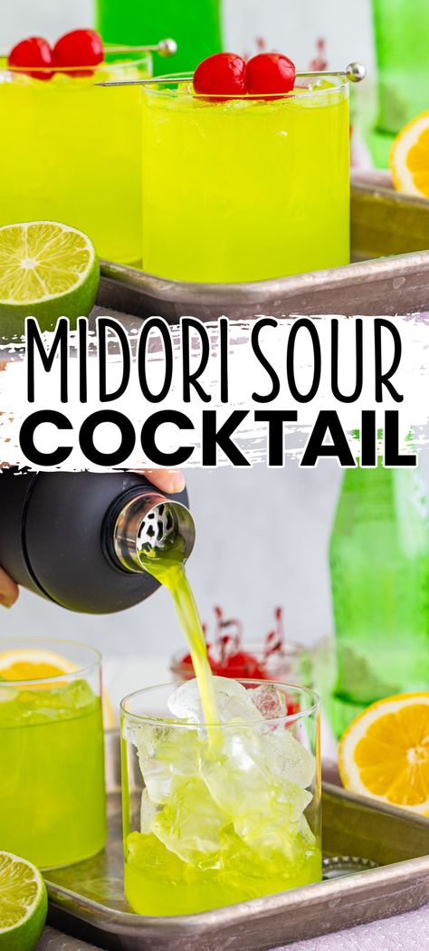 Midori Sour Recipe, Melon Cocktail, Midori Drinks, Midori Cocktails, Midori Sour, Vodka Lemon, Midori Melon, Sour Drink, Bread Booze Bacon