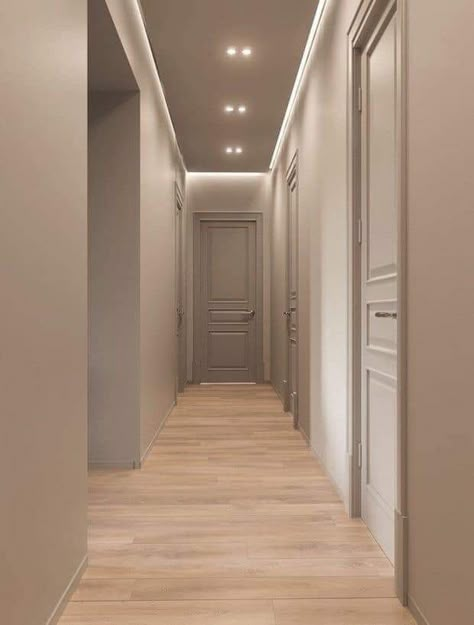 Modern Appartement, Modern Apartment Decor, Corridor Design, House Ceiling Design, Ceiling Design Living Room, Hallway Designs, Hal Decor, Ceiling Design Modern, Door Design Interior