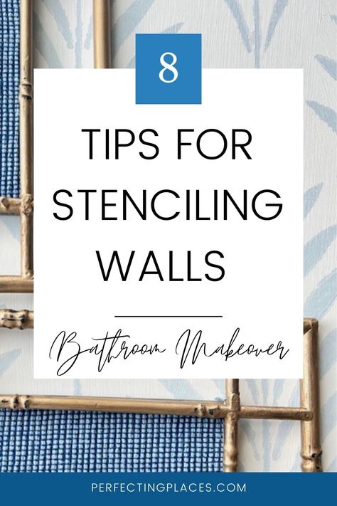 These wall stenciling tips and tricks are perfect for a budget-friendly makeover of our primary bathroom. I'm sharing lessons learned in wall stencil application techniques and wall stencil products that will make stenciling your walls a breeze. How To Stencil Walls Tutorials, Stenciled Bathroom Wall, Wall Stencil Patterns Bathroom, How To Stencil A Wall, Bathroom Stencil Ideas, Bathroom Wall Stencil Ideas, Stenciled Walls Ideas, Easy Wall Stencil, Stencil Walls