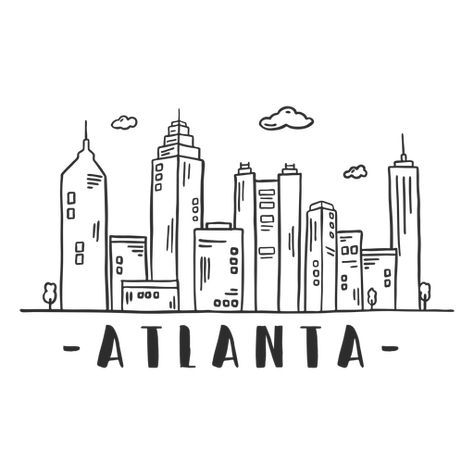 Drawing Ideas City Easy, Skyscraper Painting Easy, Atlanta Skyline Drawing, Sky Scrapers Drawing, City Doodle, City Drawings, Beautiful Easy Drawings, City Outline, Sticker Images